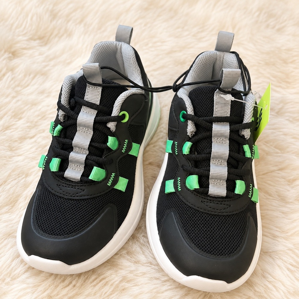 All in Motion Kids Nate Performance Sneakers 13 Black Green Boys Gym School Shoe